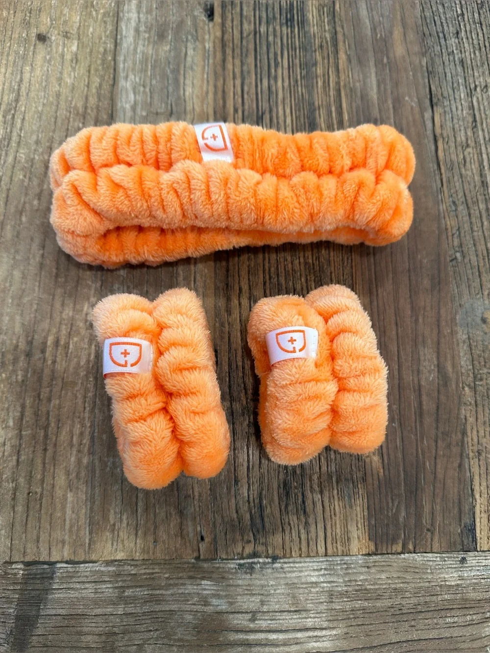 Plush Orange Headband and Matching  Wristband Set— Soft Spa-Style Set